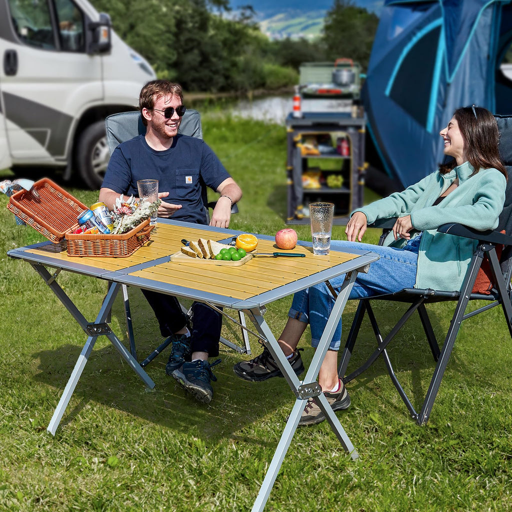 Timber Ridge Folding Camping Table | 110x70cm Aluminium Roll Up Table