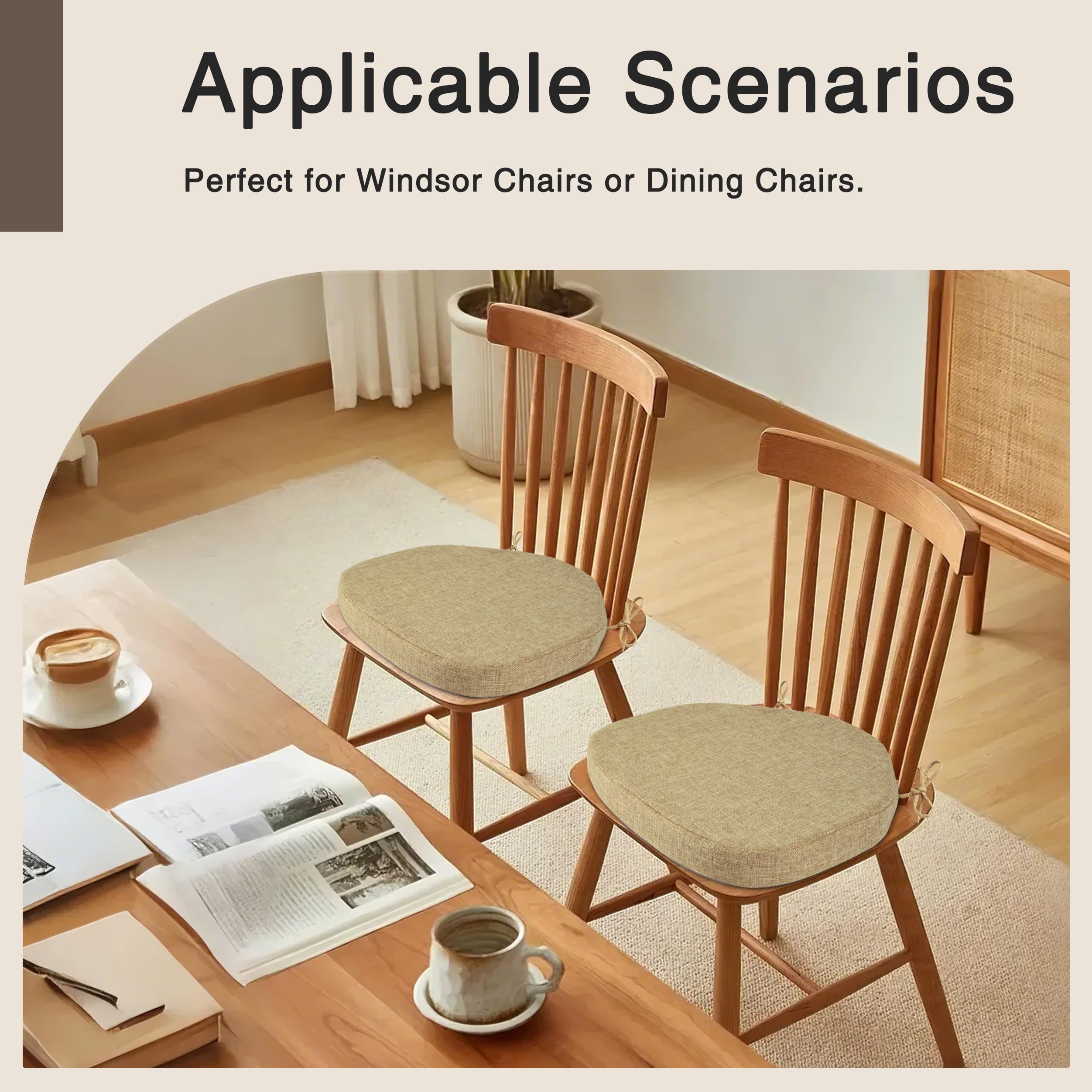OVOV Windsor Chair Cushions Set of 4 – Non-Slip Linen Dining Seat Pads