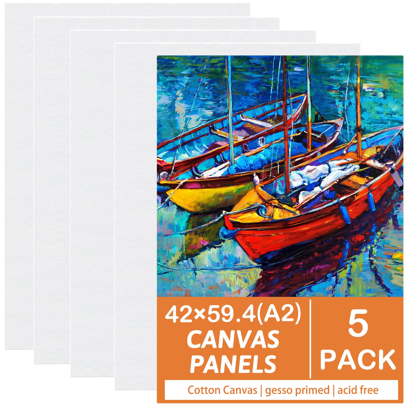 Koncci A2 Canvas for Painting – 5 Pack Triple Primed Cotton Art Boards