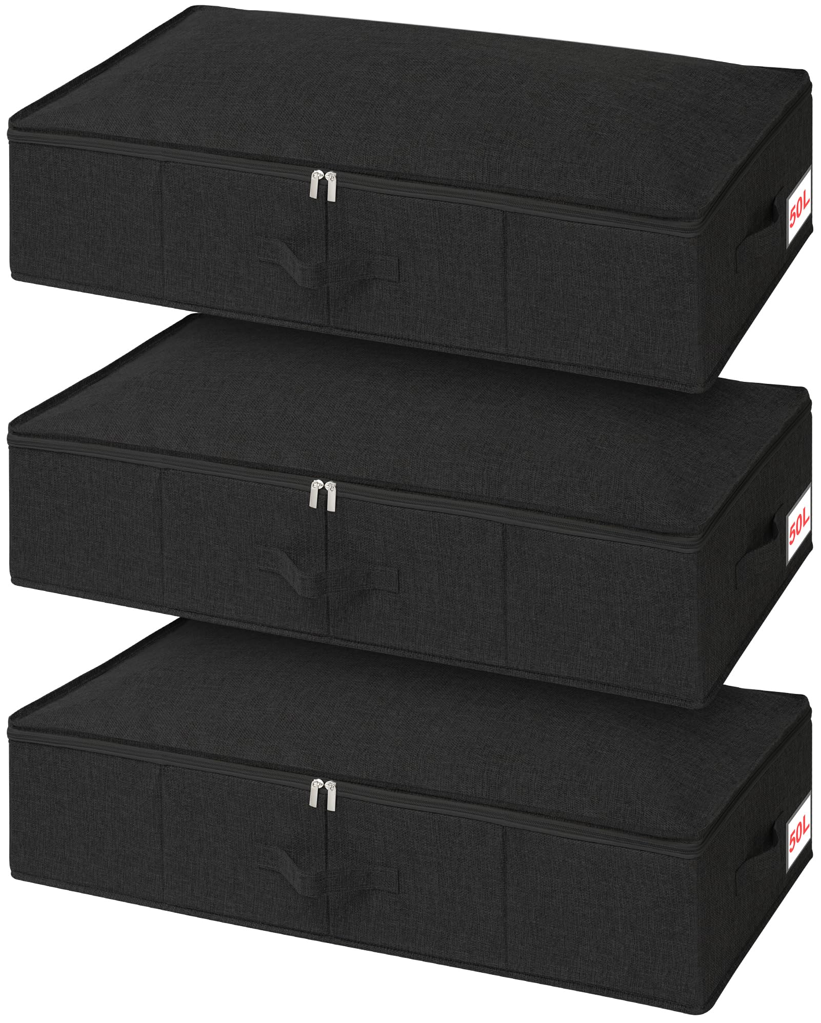 Jolof Store Underbed Storage Box with Lids | 3-Pack Foldable Fabric Bins