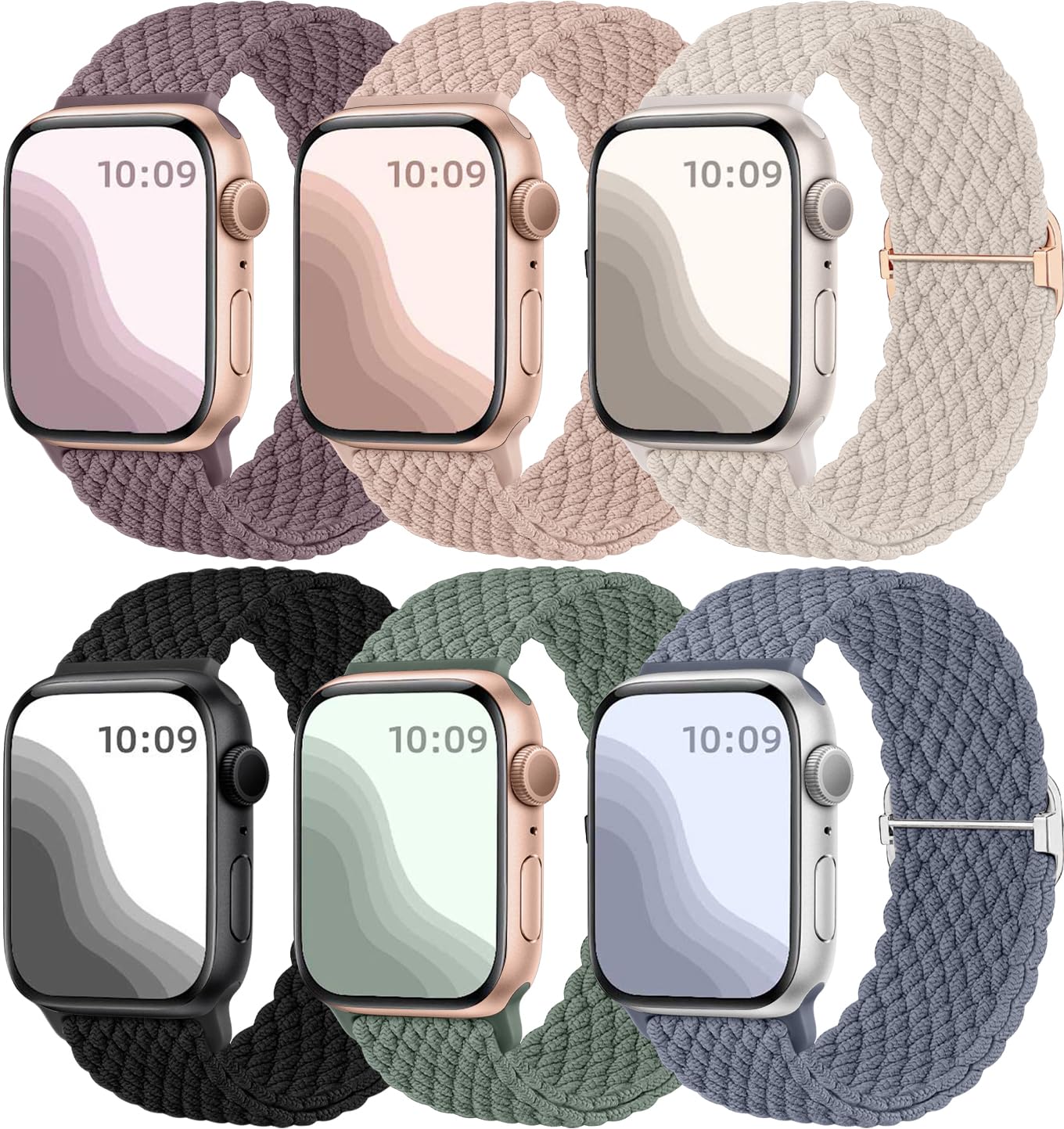 Maledan 6 Pack Braided Solo Loop Apple Watch Bands - Adjustable Nylon Straps