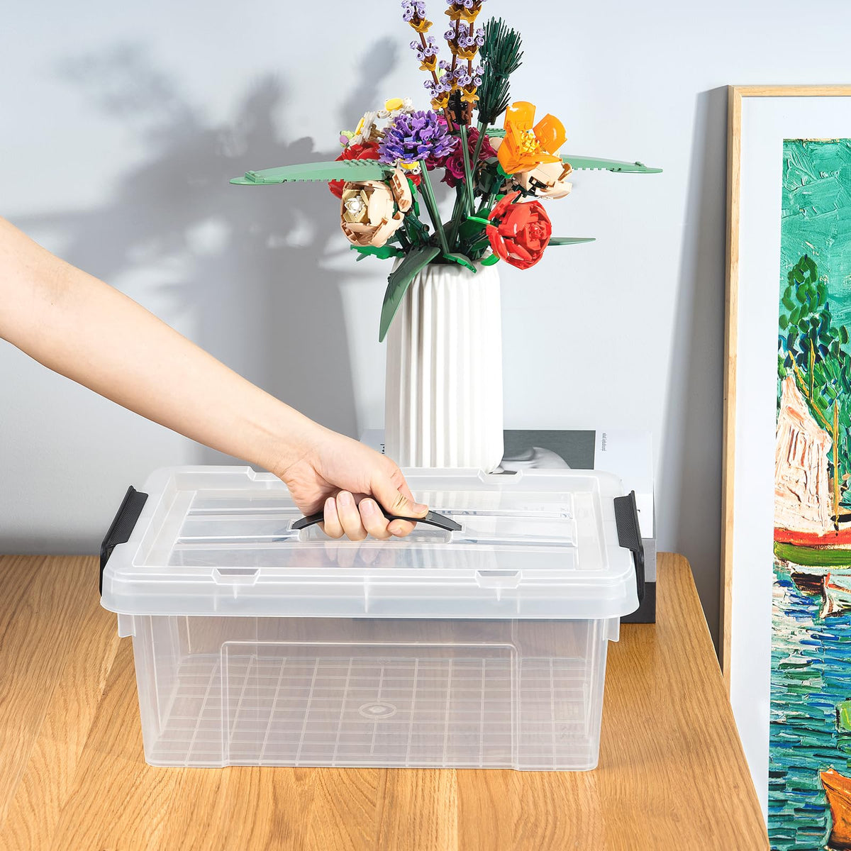Cetomo 15L*4 Storage Boxes, Carry Plastic Storage Box with Lids, Clear Organizing Container with Handle and Secure Latches - image 4