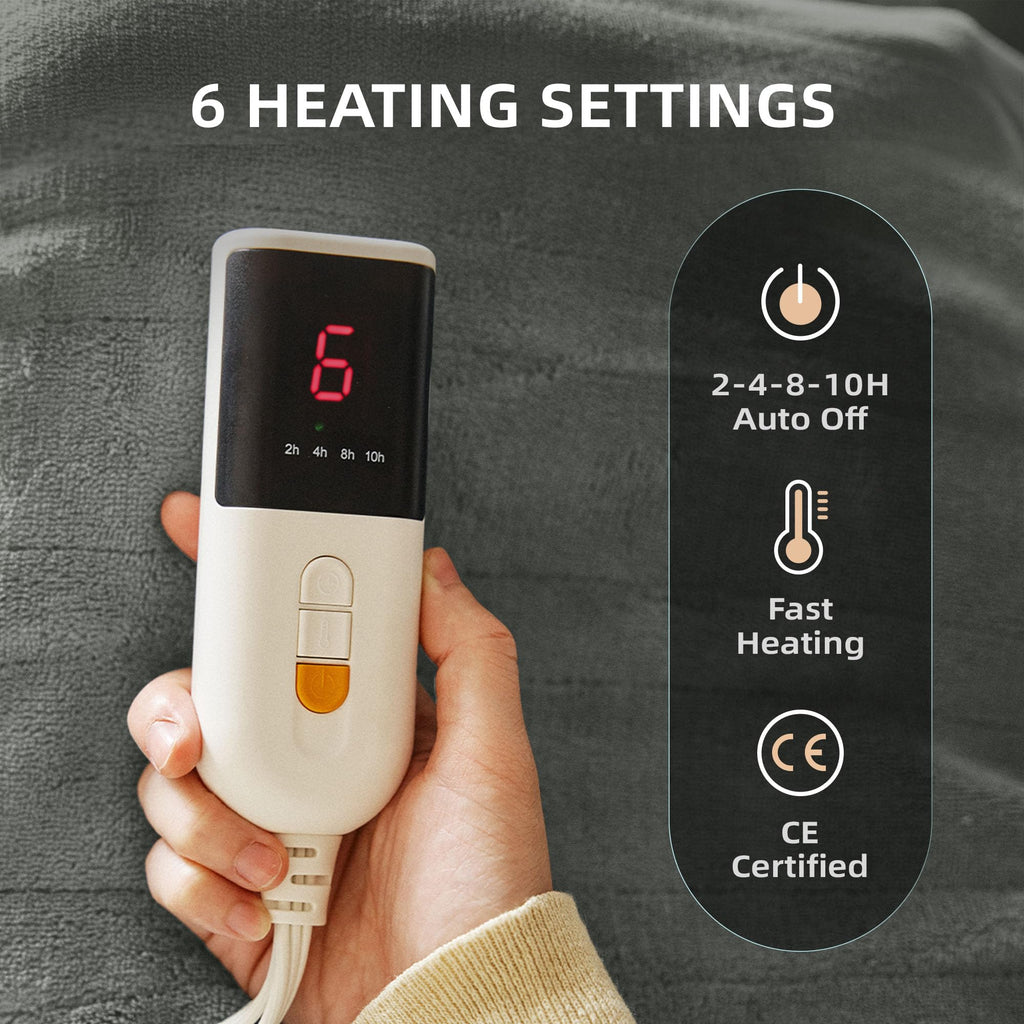 JET'S HOME Electric Blanket – 130x160cm Heated Throw with 6 Heat Settings