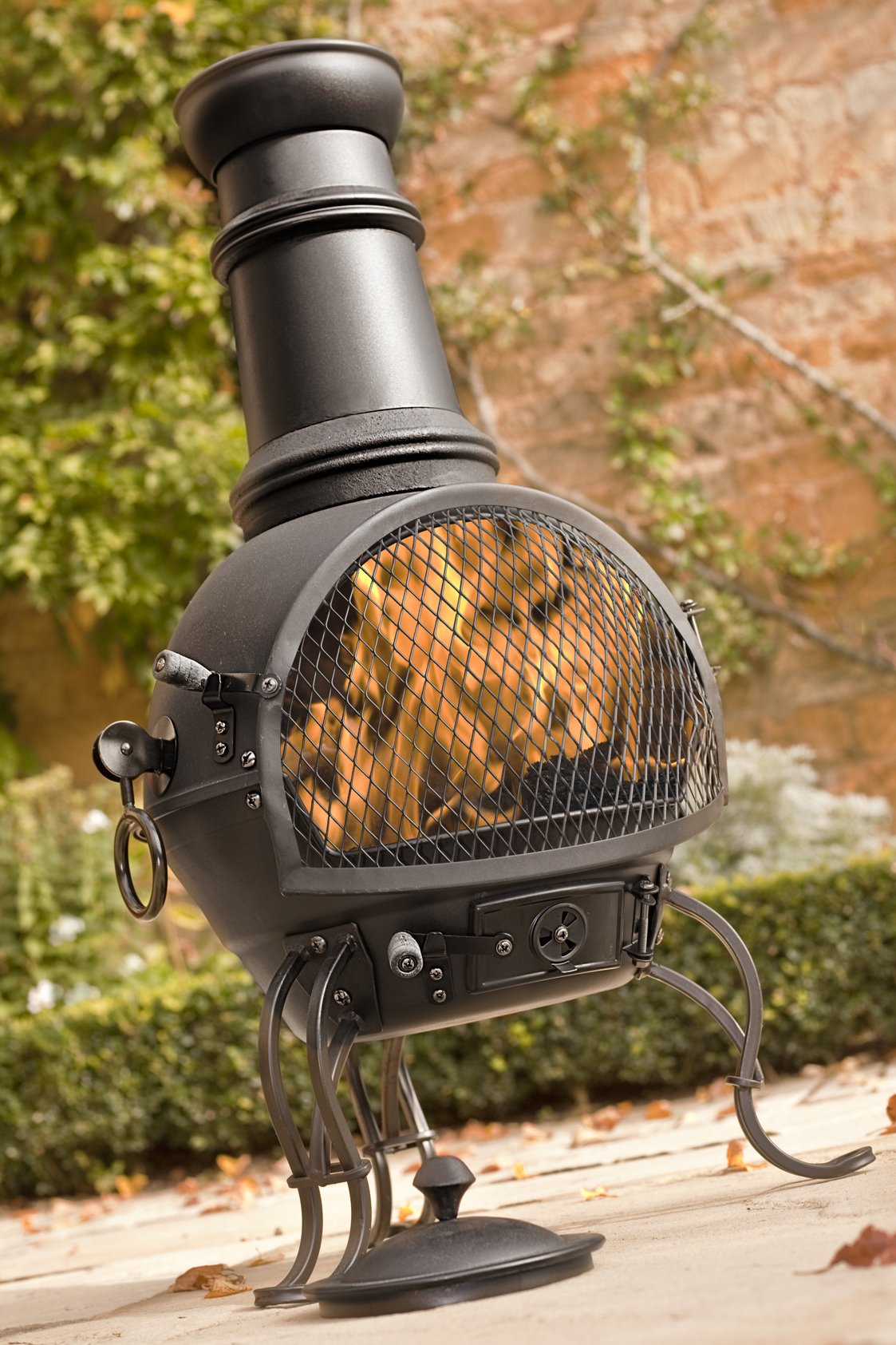 La Hacienda Murcia Medium Steel Chimenea with BBQ Grill and Rain Lid