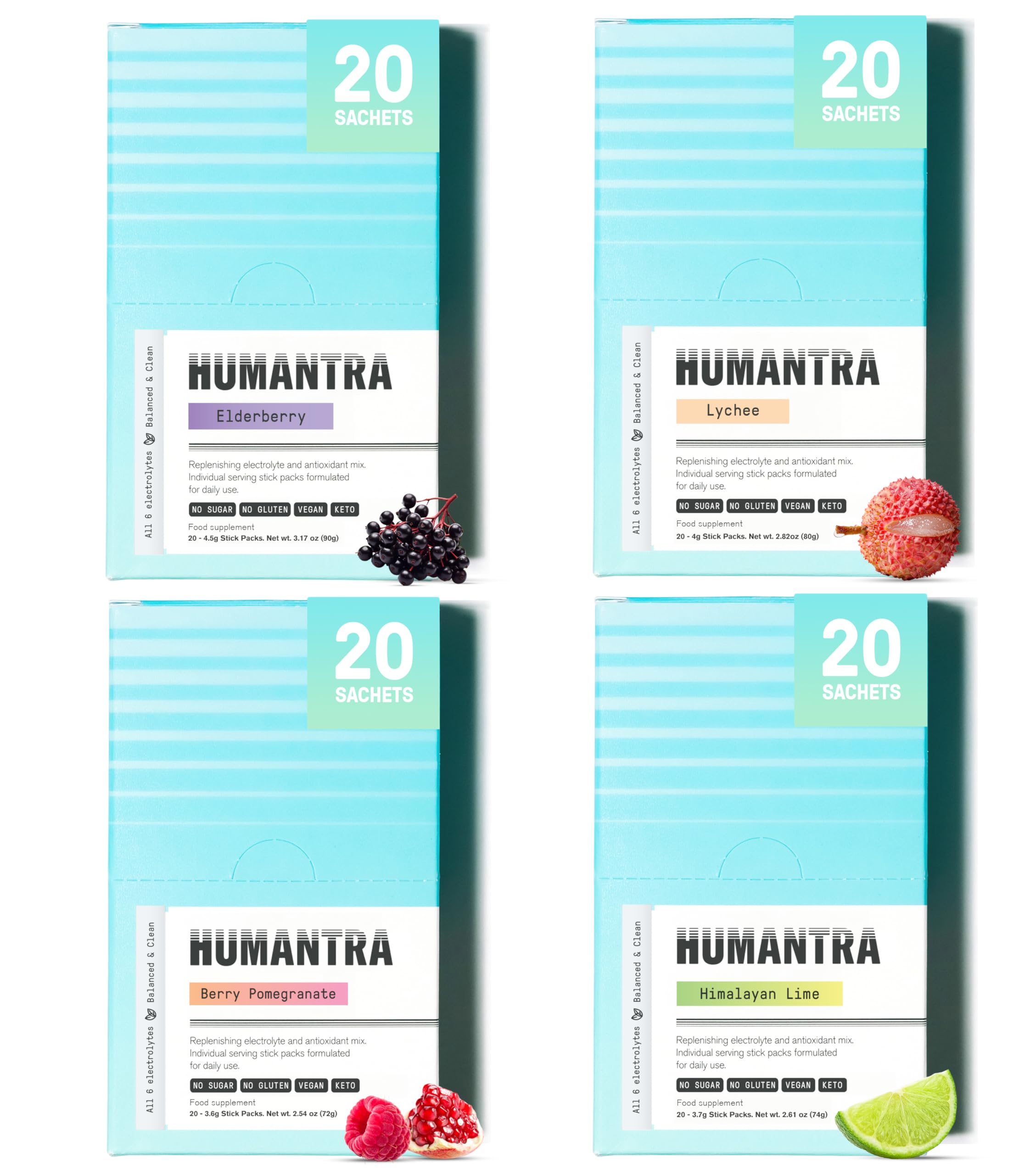 Humantra Electrolyte Powder Packets - Zero Sugar Hydration (80 Count)