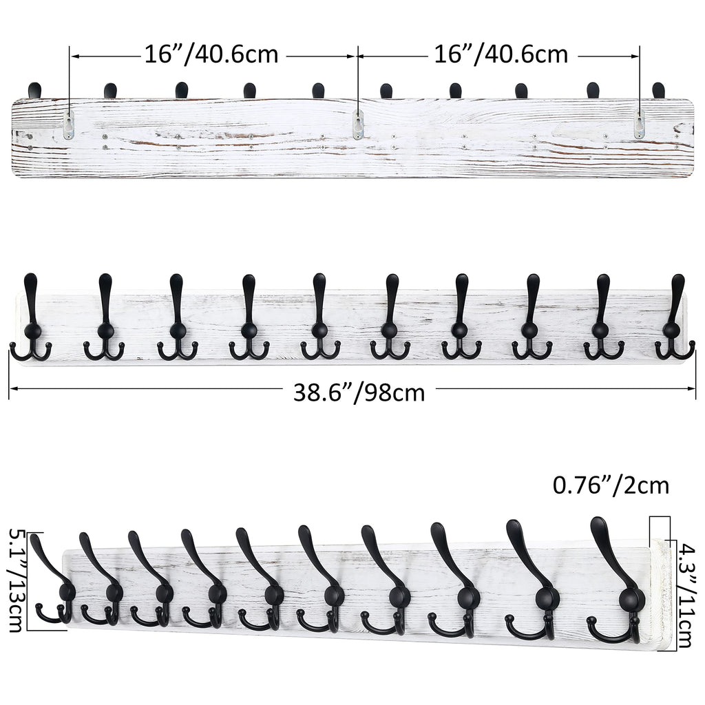 SKOLOO Coat Rack Wall Mounted - 38.3'' Long, Pack of 2, Wooden, Heavy Duty, Rustic Coat Hooks for Wall - image 5