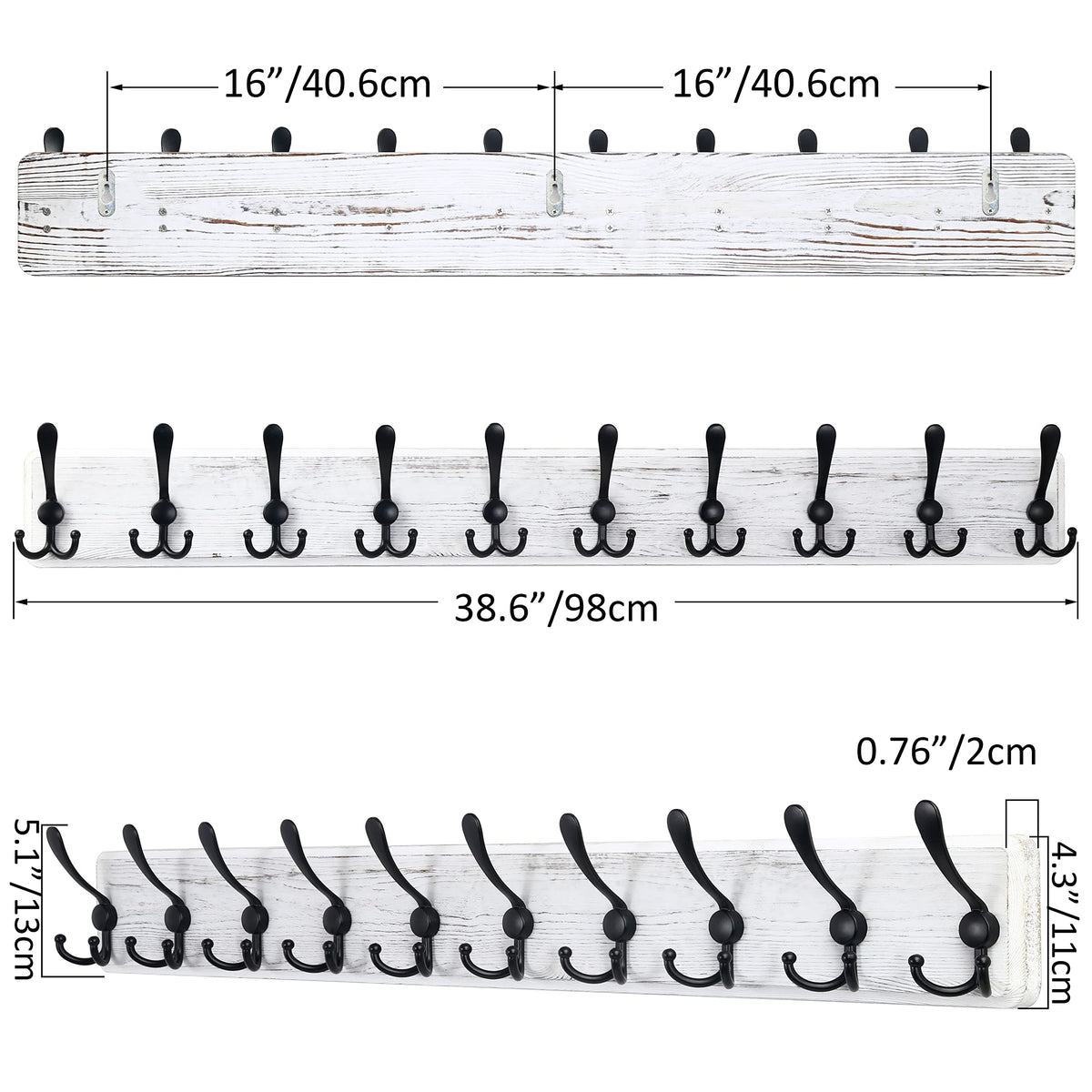 SKOLOO Coat Rack Wall Mounted - 38.3'' Long, Pack of 2, Wooden, Heavy Duty, Rustic Coat Hooks for Wall - image 5
