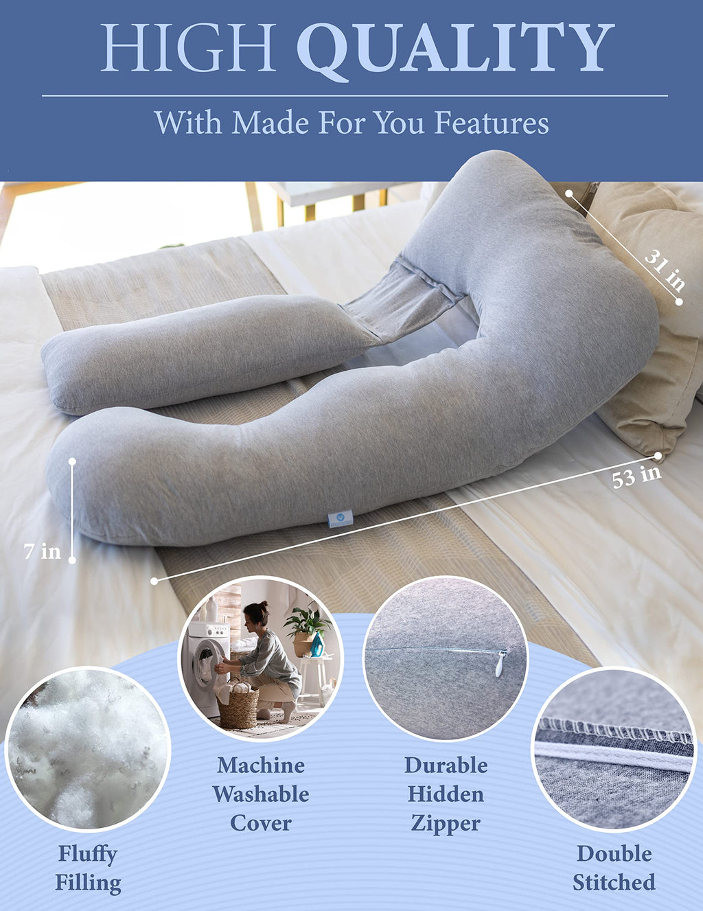 PharMeDoc U-Shape Pregnancy Pillow | Full Body Maternity Support