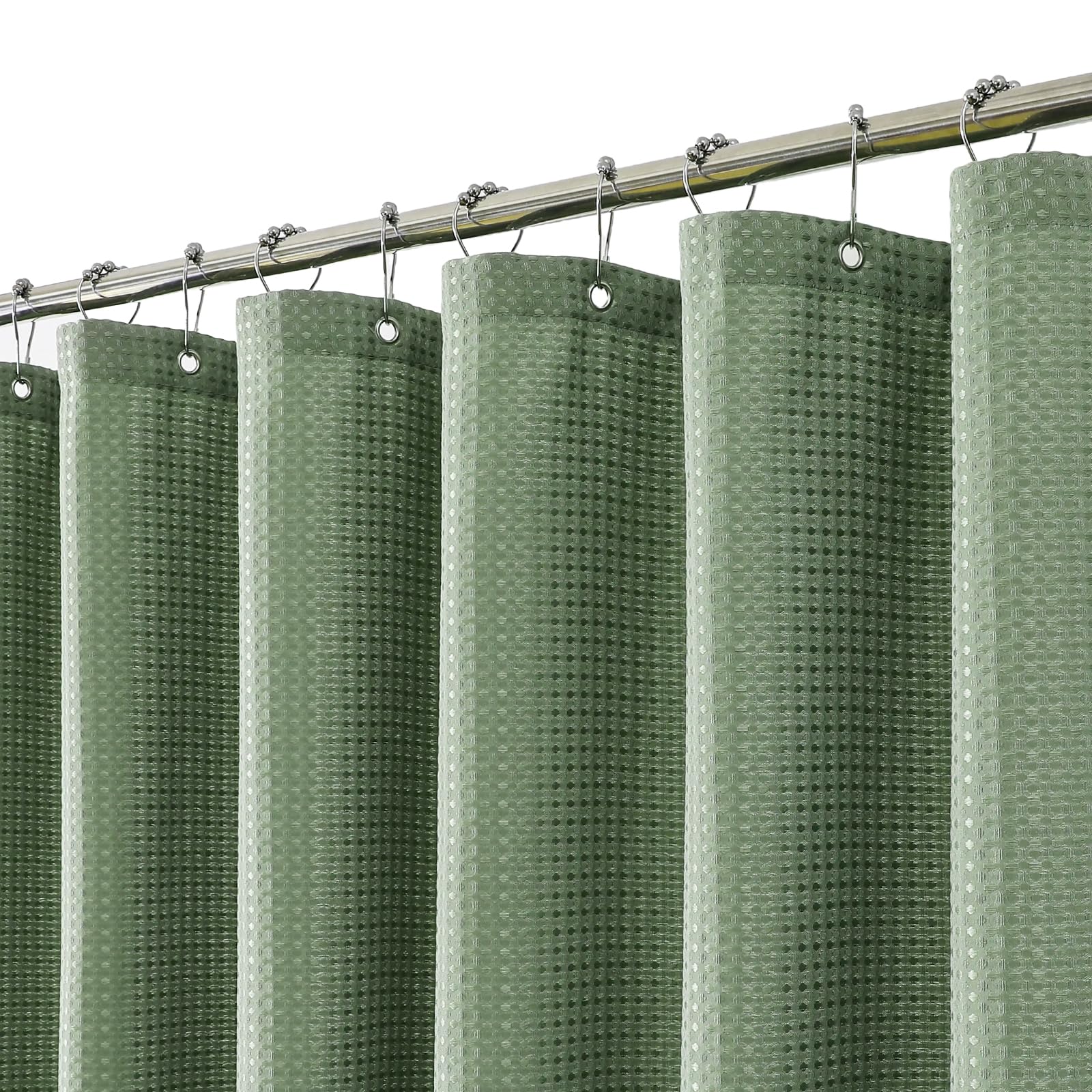 Meioro Sage Green Waffle Shower Curtain | Heavyweight Fabric | 180 x 210cm