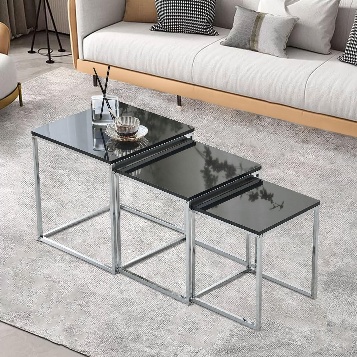ASPECT Murano Set of 3 Nesting Table Gloss Wooden Tops Black - image 4