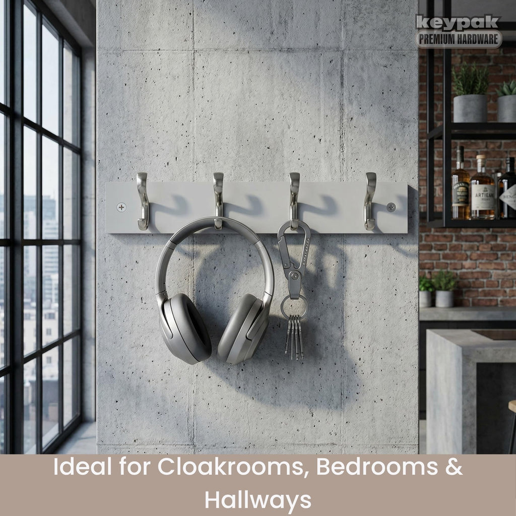 keypak Wall-Mounted Coat Rack – 4 Nickel Hooks on Stylish 38cm Grey Wood - image 5