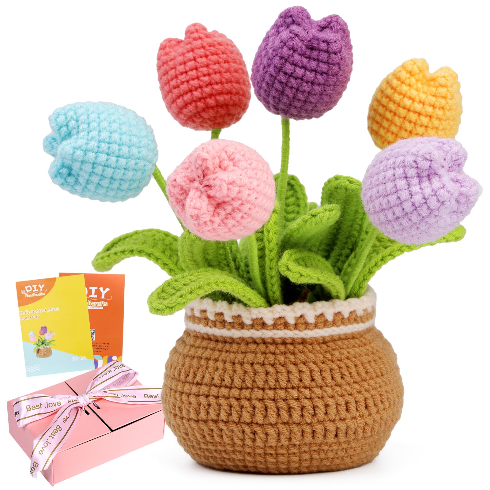 ENCHOL Beginner Crochet Kit | DIY Tulip Flower Bouquet Potted Plant Set