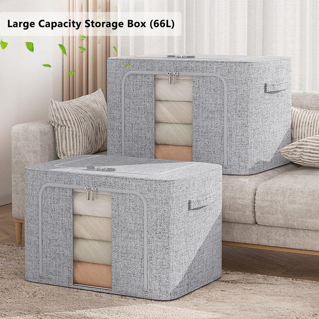 FYTXSZ Clothes Storage Boxes 66L with Metal Frame, Foldable Fabric Storage Bins with Lid and Clear Window - image 2