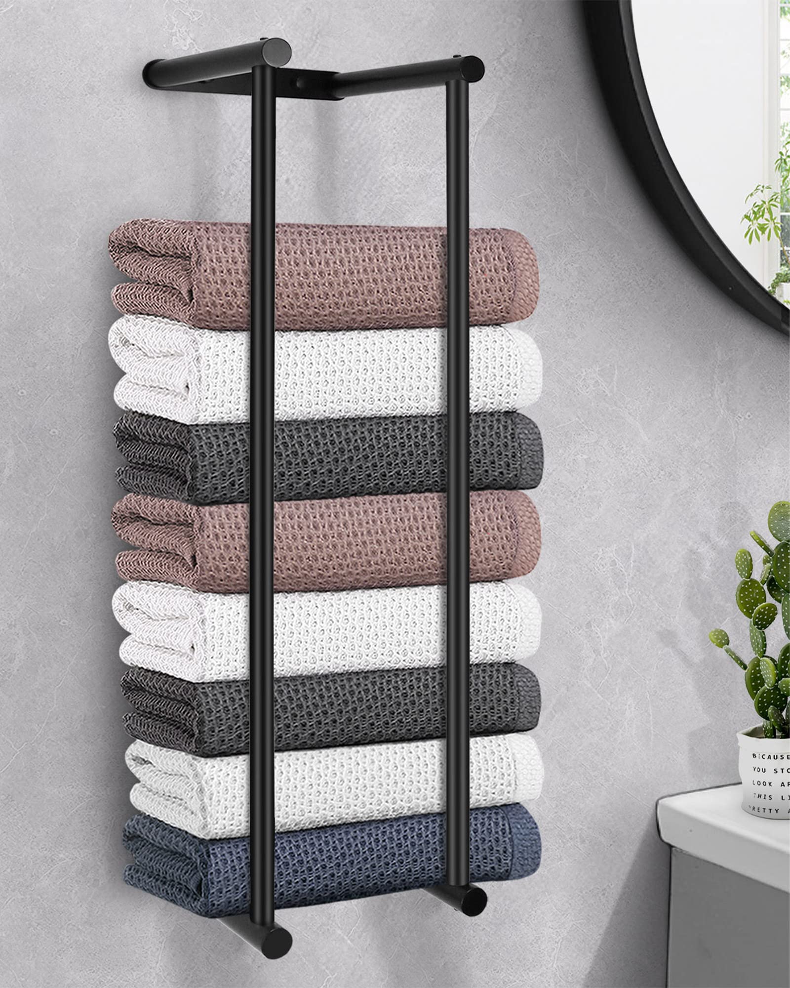 LIVEHITOP Wall Mounted Towel Rack – 75cm Black Stainless Steel Holder