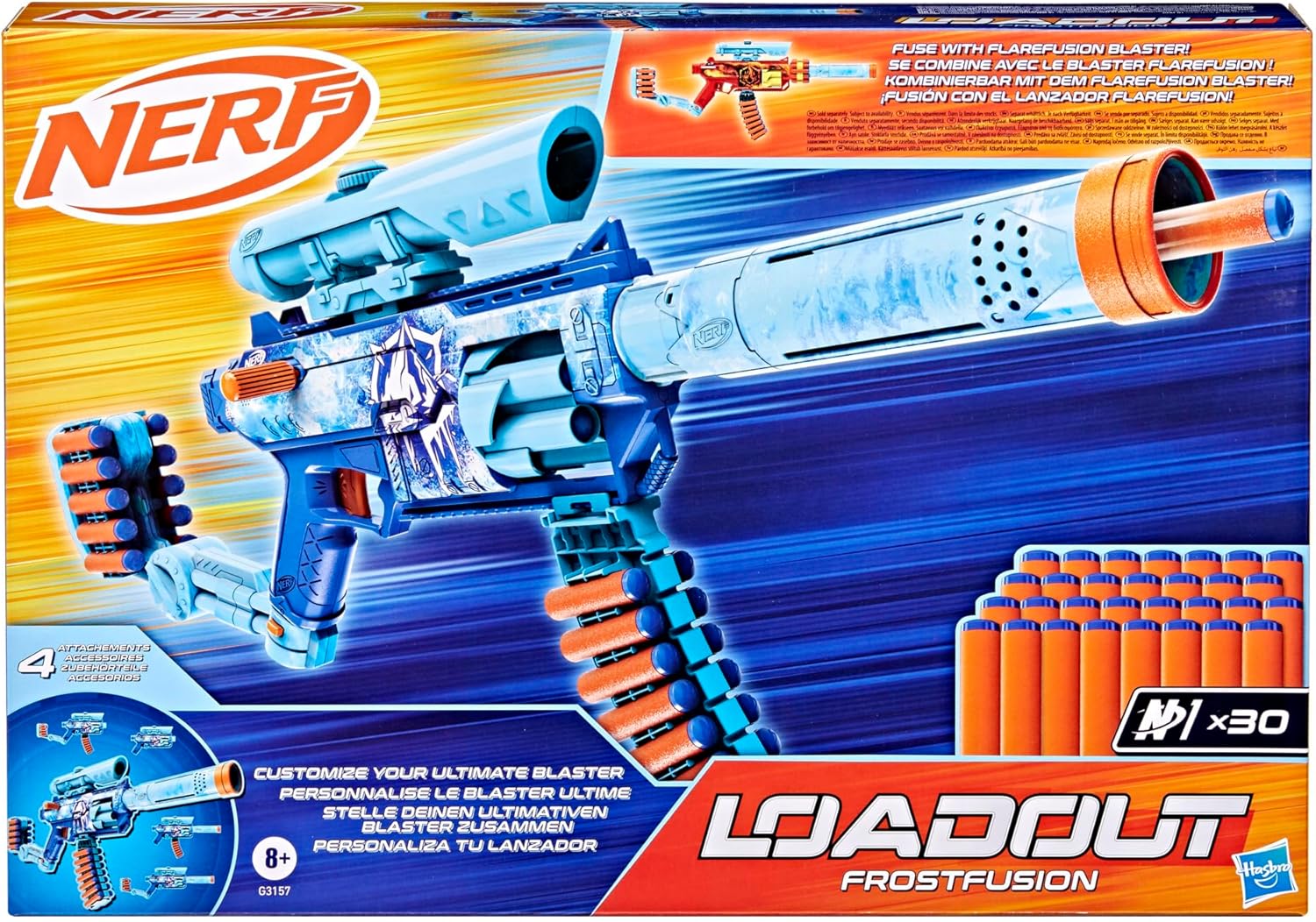 Nerf Loadout FrostFusion Blaster with 30 N1 Darts and 4 Attachments