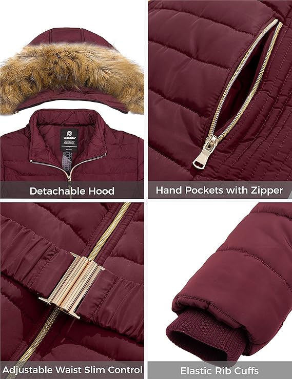 Wantdo Women's Long Puffer Jacket – Waterproof Winter Coat with Hood