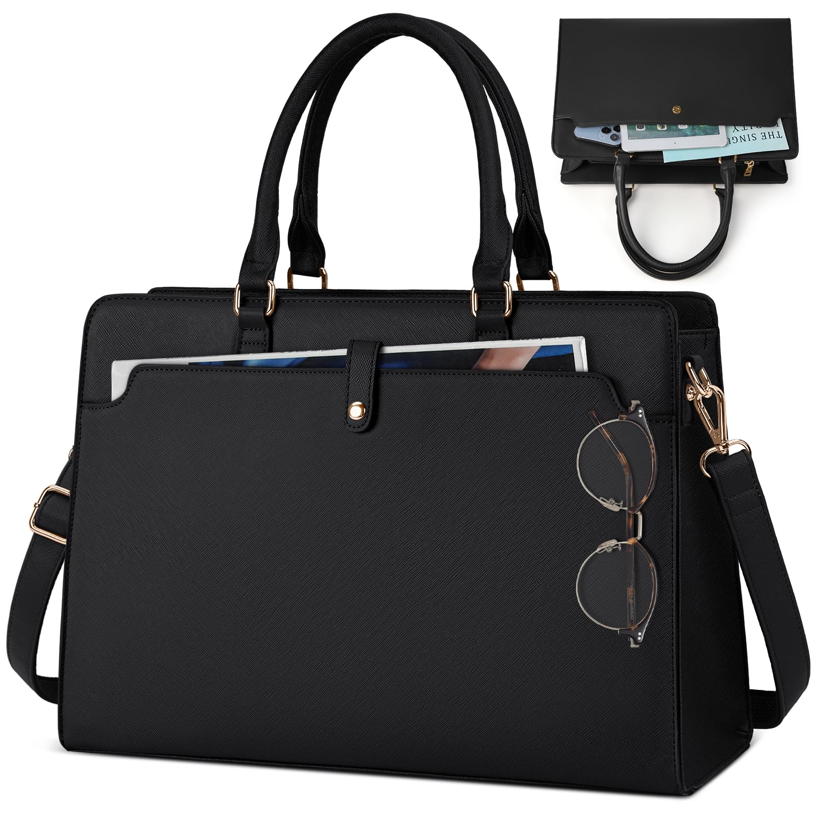 RAINSMORE 15.6 Inch Laptop Tote Bag – PU Leather Water Resistant Work Bag