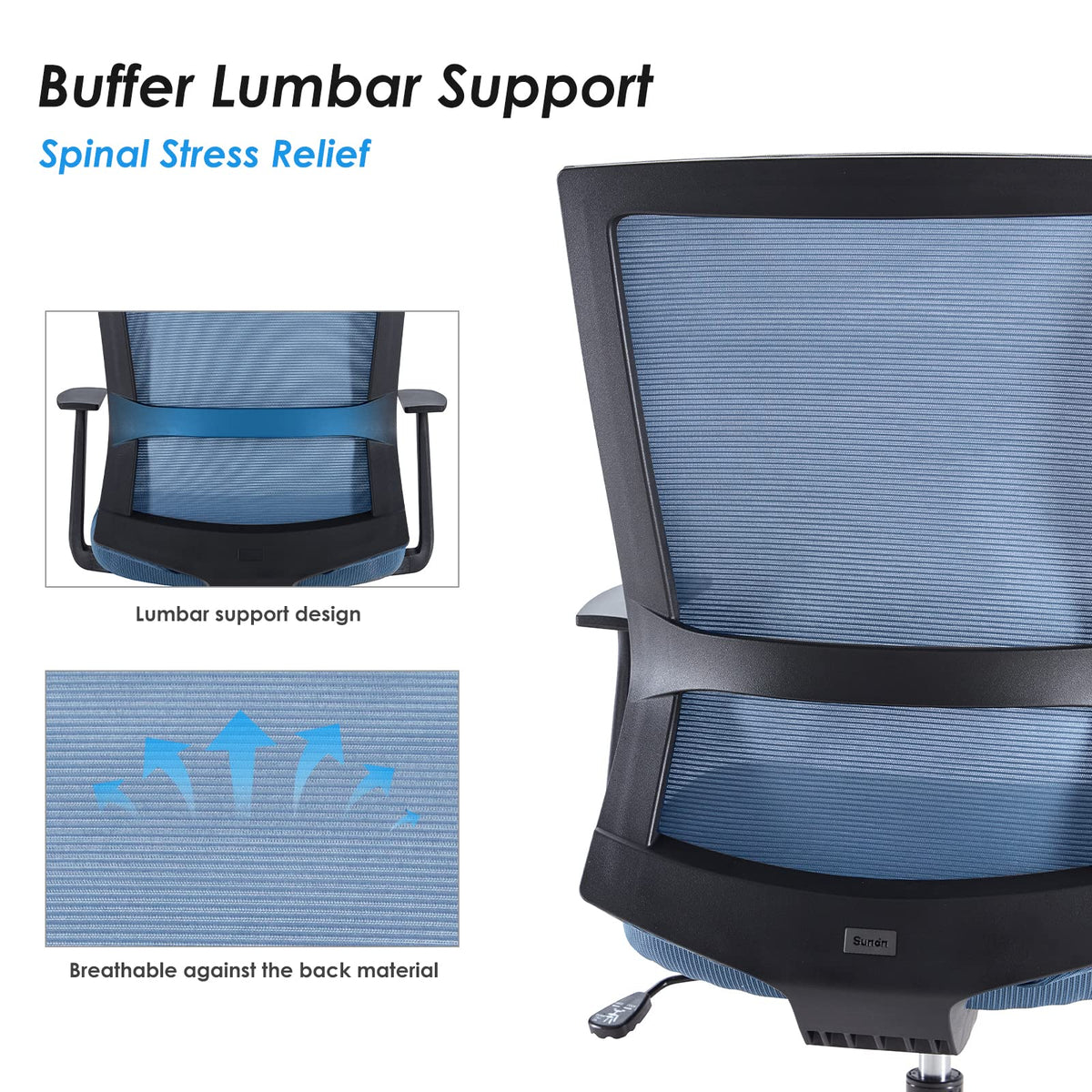 Sunon Ergonomic Office Chair - Mesh Mid-Back Desk Chair with Lumbar Support and Rollerblade Wheels - image 5