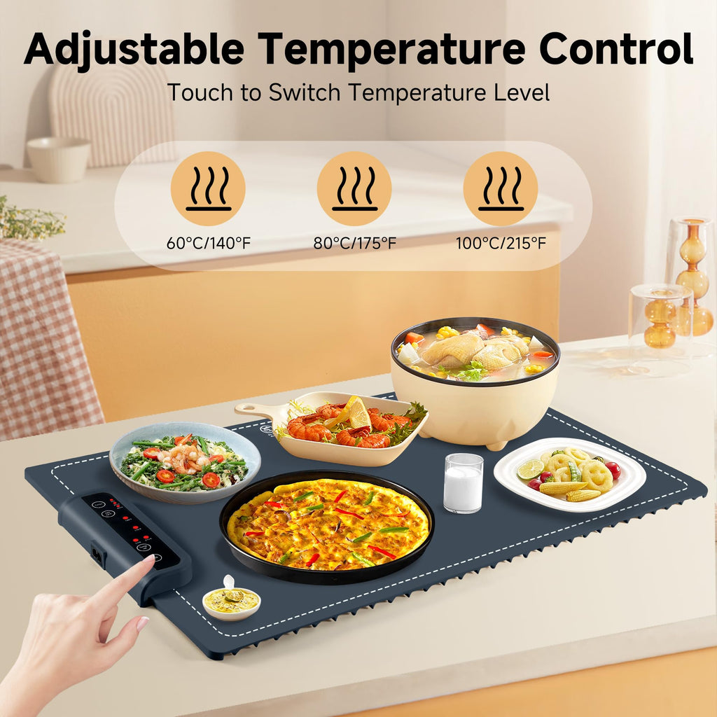 Jolof Store Silicone Food Warming Tray | Portable Heating Mat - Dark Blue