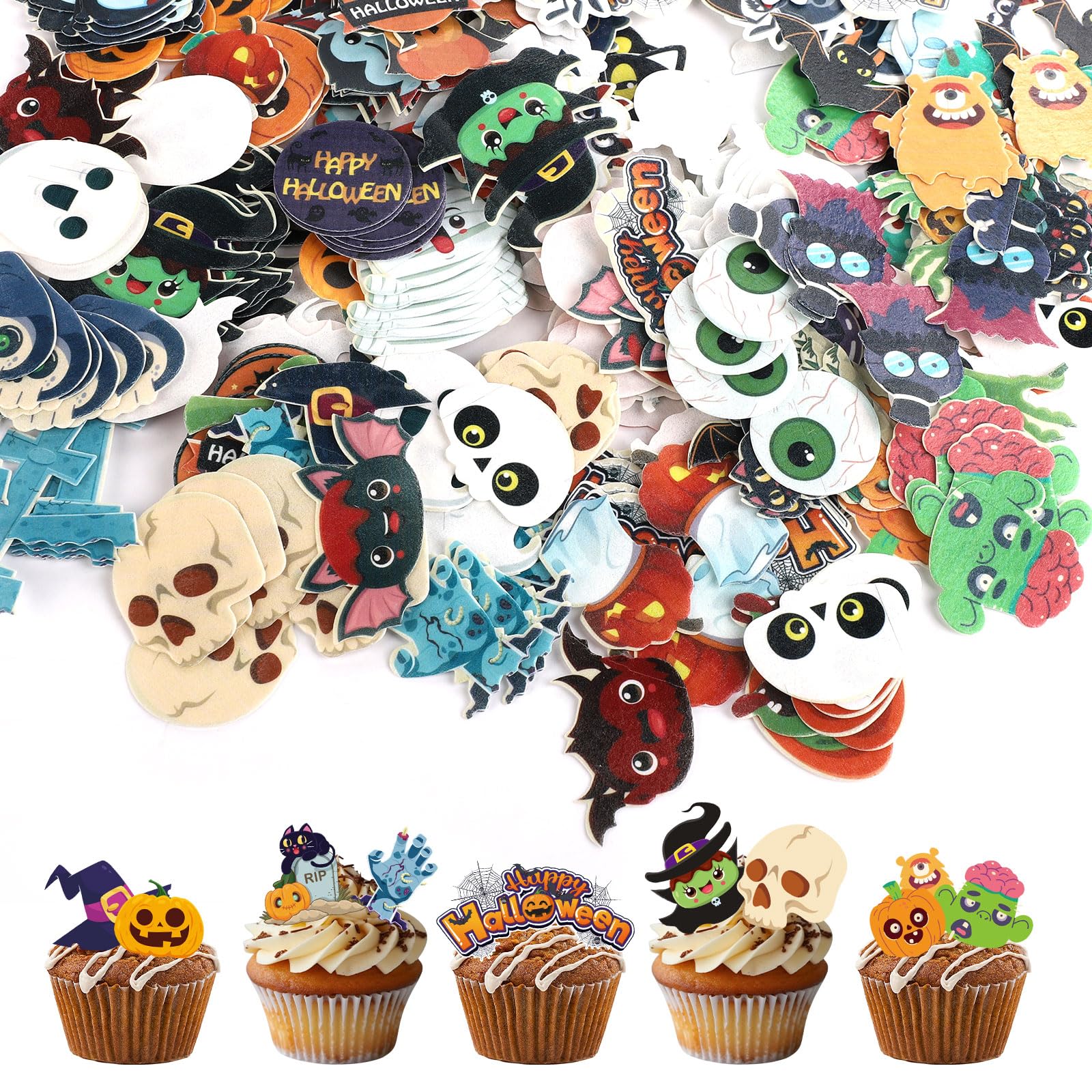 280pcs Edible Halloween Cake Toppers | Wafer Paper Decorations