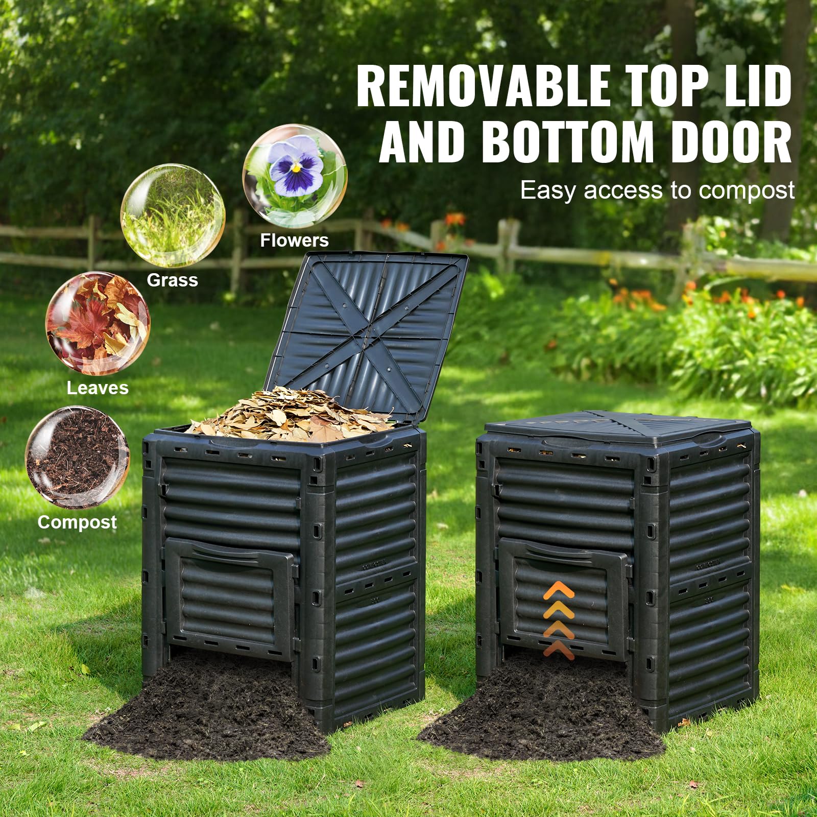 VEVOR 80 Gal Garden Compost Bin | BPA-Free Outdoor Composter with Lid