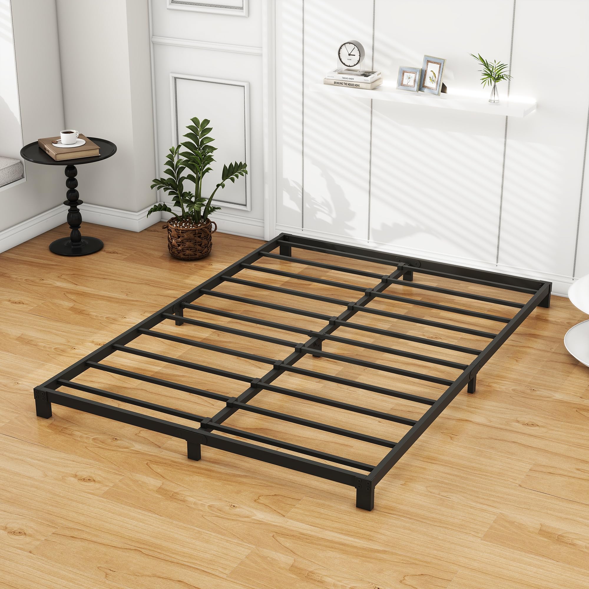 VERFARM 4ft6 Double Metal Platform Bed Frame – Heavy Duty Steel Slat Support