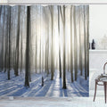 ABAKUHAUS Woodland Shower Curtain | Winter Forest Fabric Decor with Hooks