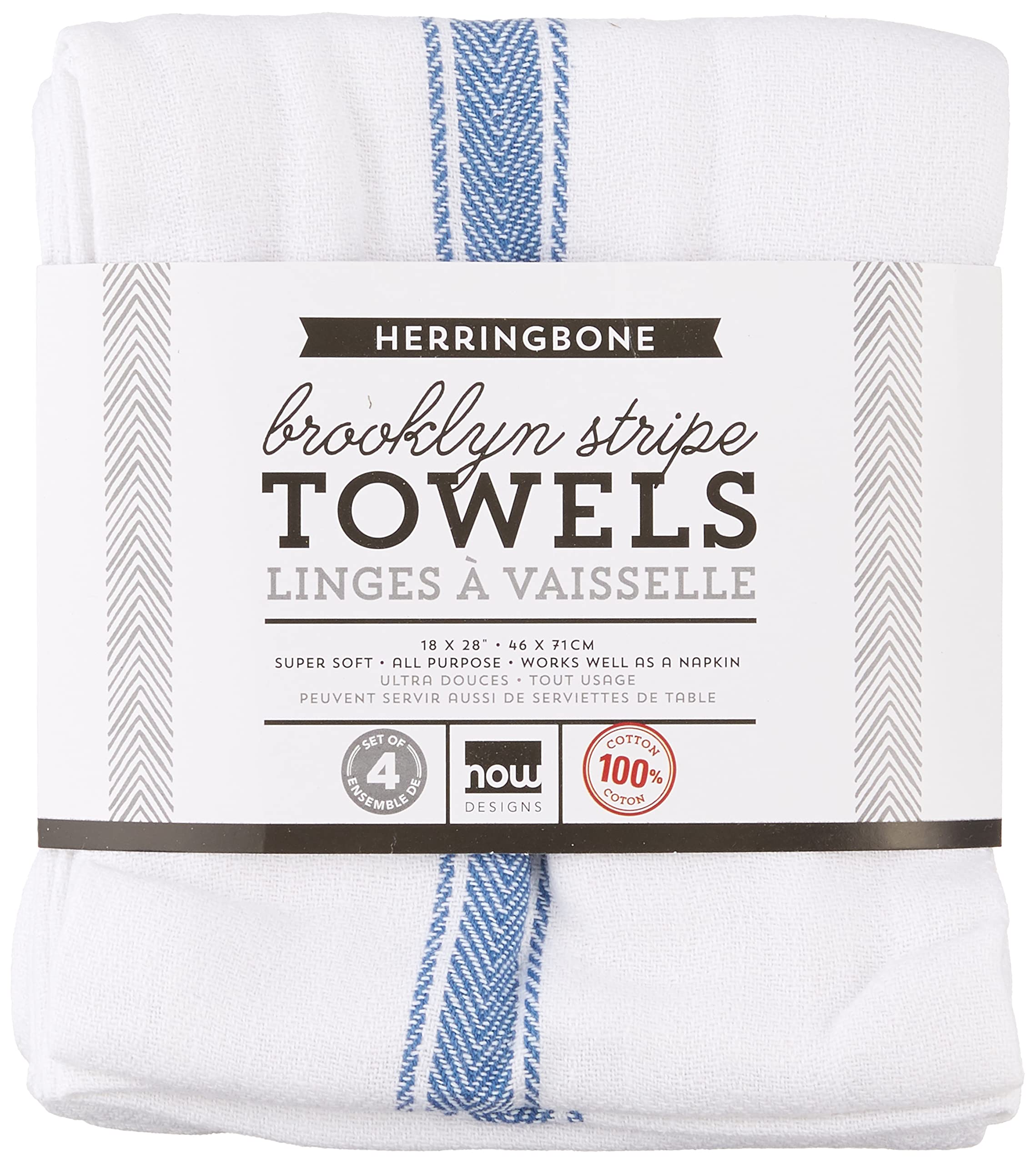 Now Designs Brooklyn Stripe Tea Towels - 100% Cotton Kitchen Set of 4