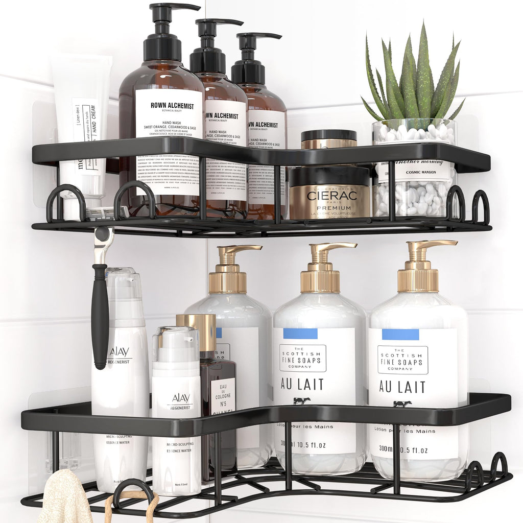 Kitsure Corner Shower Caddy, Rustproof Adhesive Shelf, Large, Black - image 1