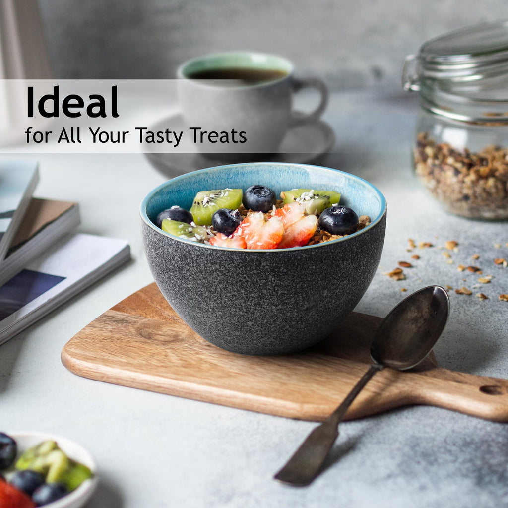 MIAMIO Ceramic Cereal Bowls Set of 6 | 750ml Stackable Soup Bowls