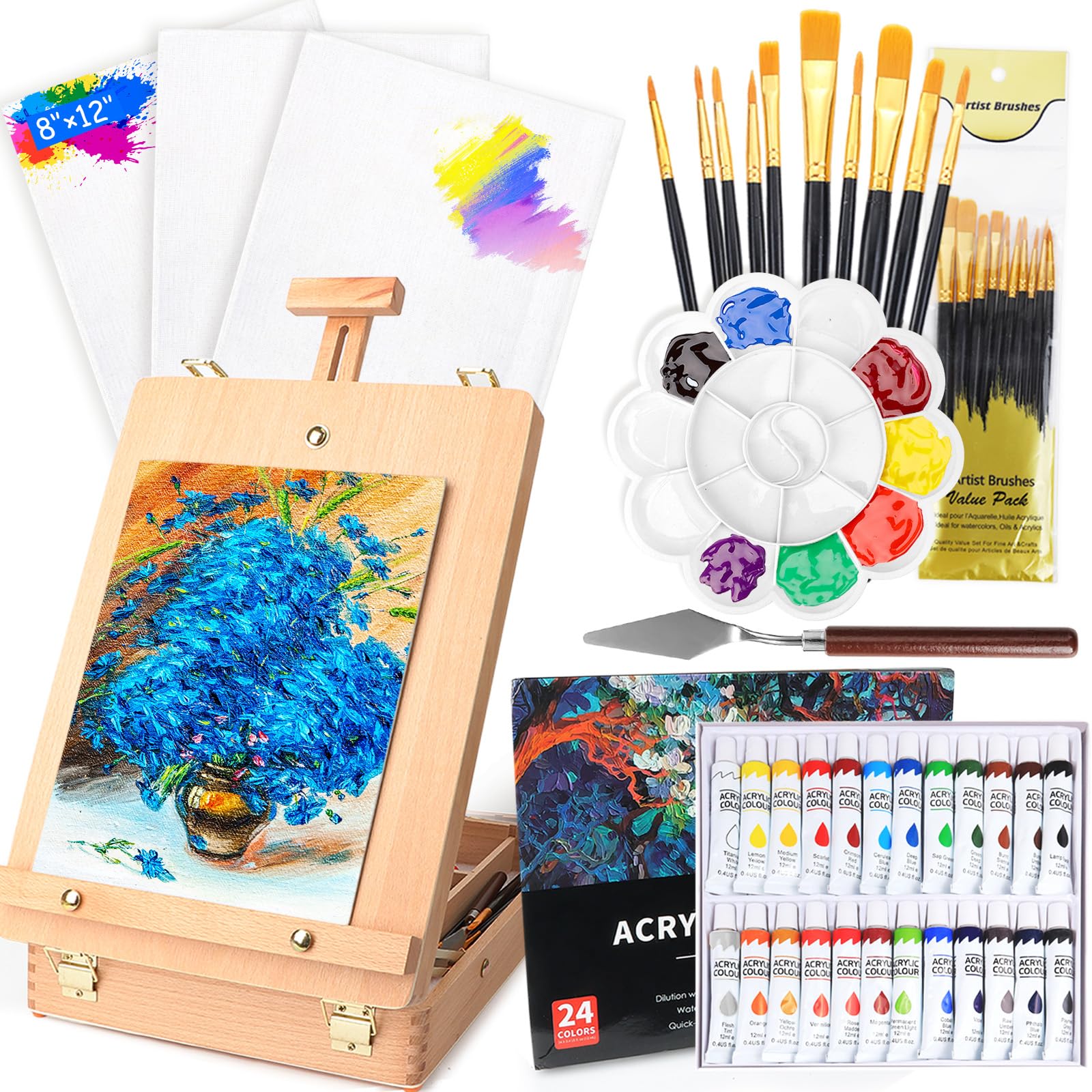 41-Piece Beechwood Tabletop Easel Set with Acrylic Paint Kit