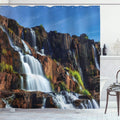 ABAKUHAUS Rainforest Shower Curtain – Waterfall Nature Print Fabric, 78"