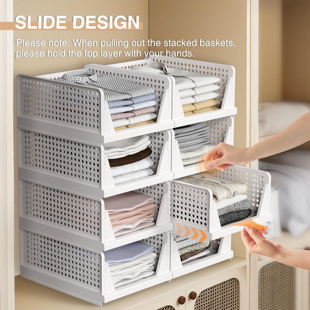 Tuocal 8 Pack Wardrobe Storage Organisers, Folding Closet Organisers Plastic Storage Drawer