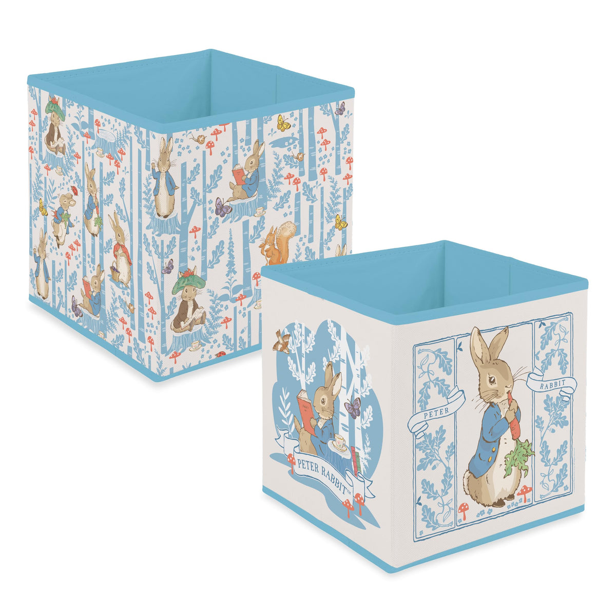 Robert Frederick Peter Rabbit Fabric Storage Cubes – Pack of Two, Large, Blue & White - image 1