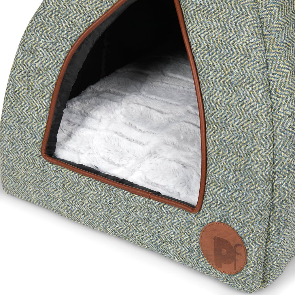 Petface Sage Herringbone Igloo Cat Bed – Cozy Plush Indoor Pet Cave