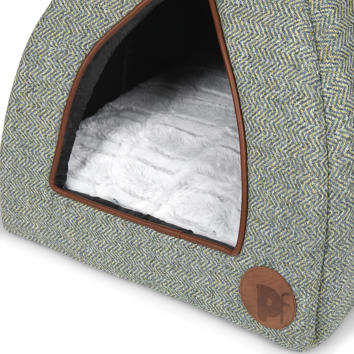Petface Sage Herringbone Igloo Cat Bed – Cozy Plush Indoor Pet Cave
