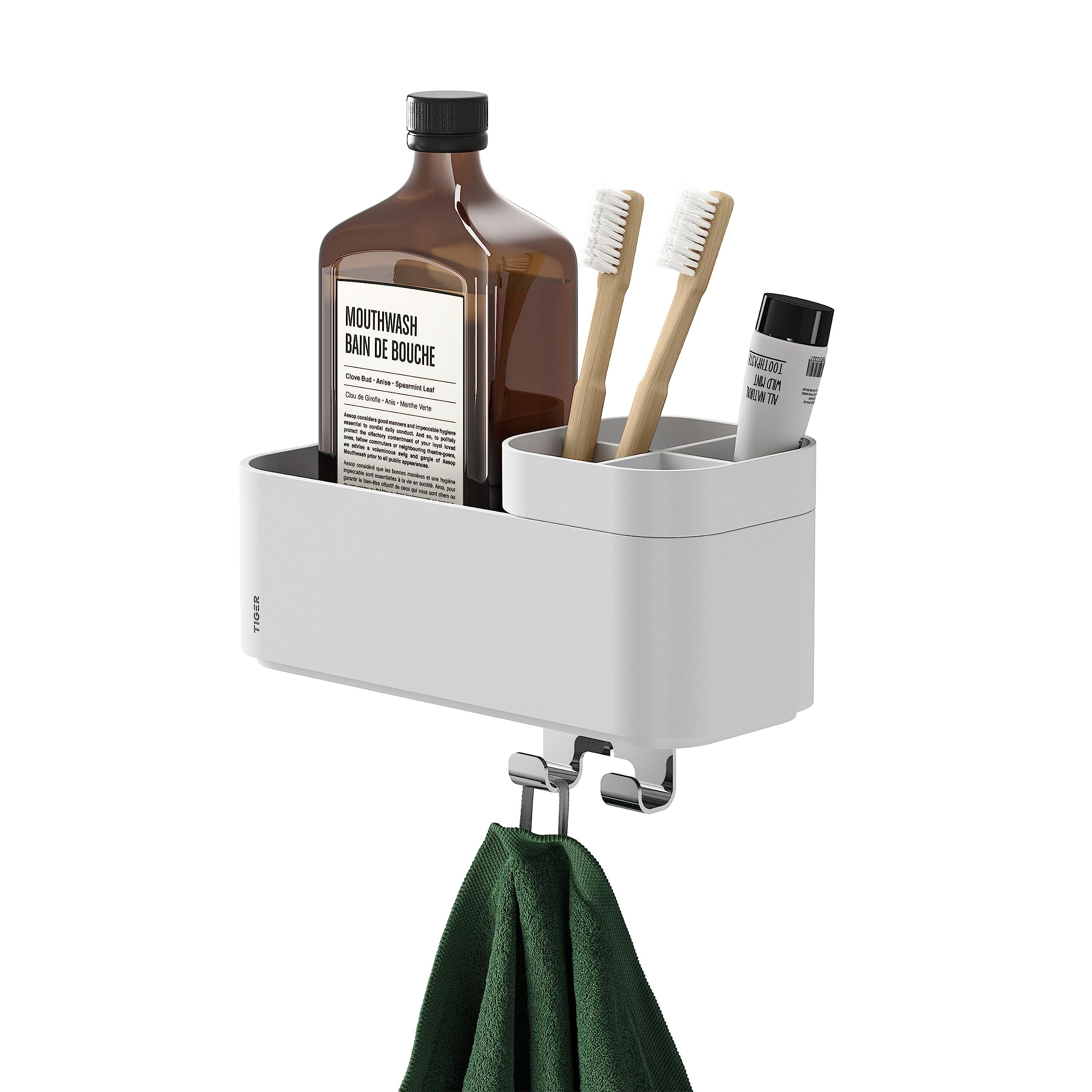 Tiger 2-Store Bathroom Storage Tray with Toothbrush Holder - White