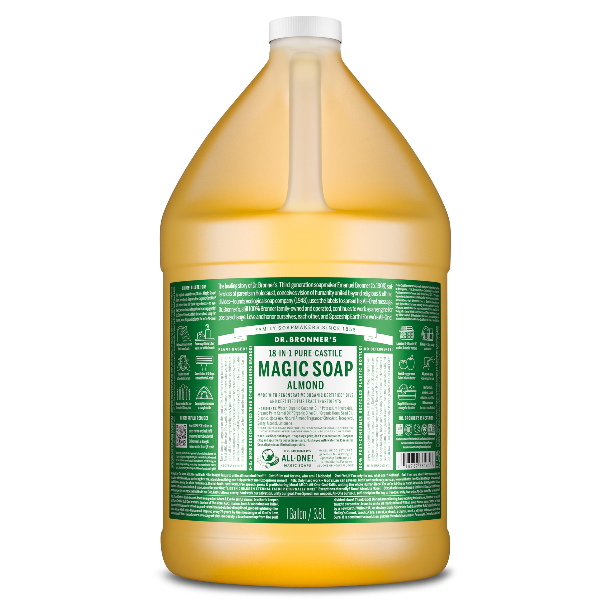 Dr. Bronner's Almond Pure-Castile Liquid Soap - Organic & Vegan, 3.79L