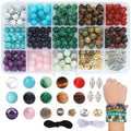 BLAESIFF 486Pcs Natural Stone Beads - 8mm Round Gemstone Jewelry Making Kit