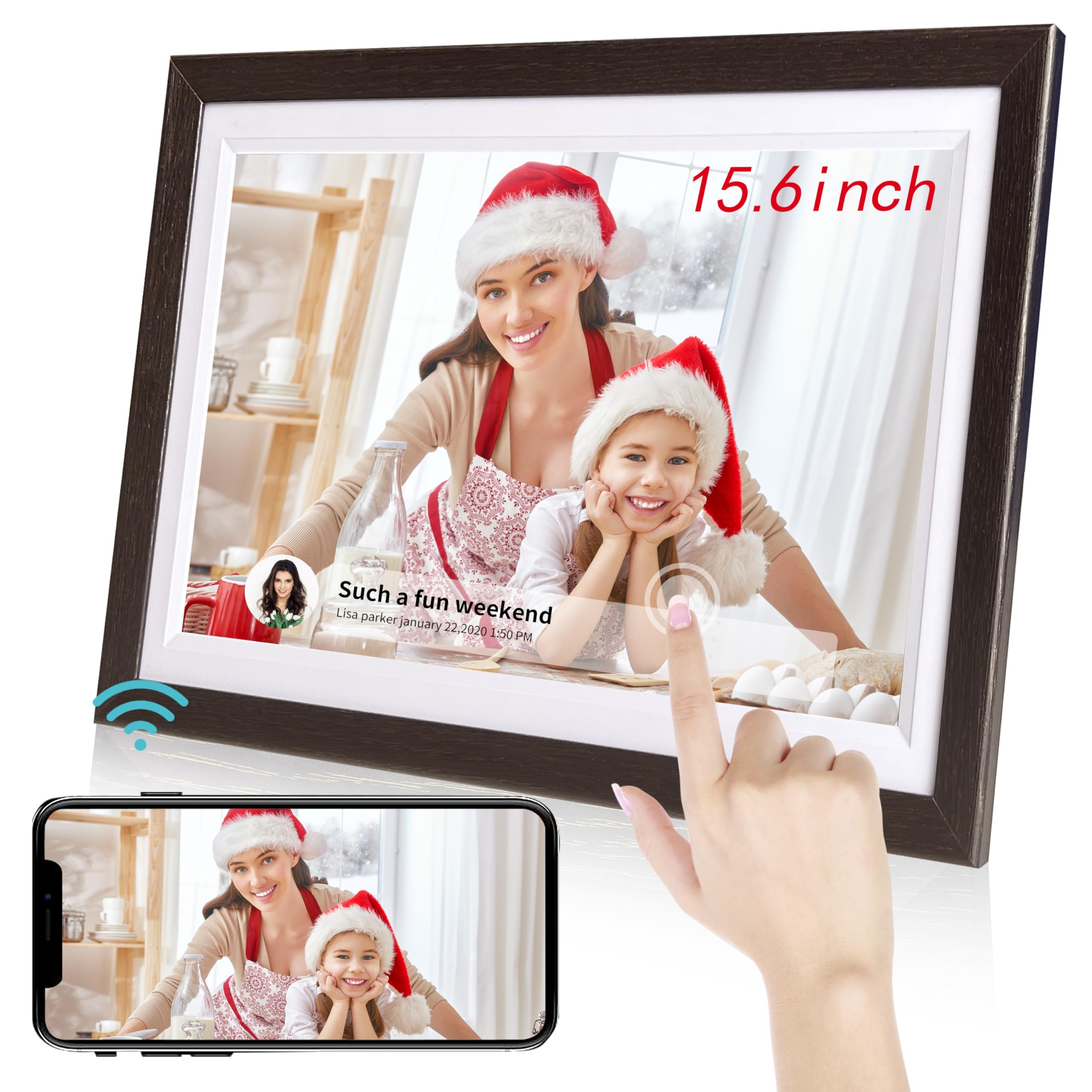 BYYBUO 15.6 inch WiFi Digital Picture Frame - 1080p FHD IPS Touch Screen