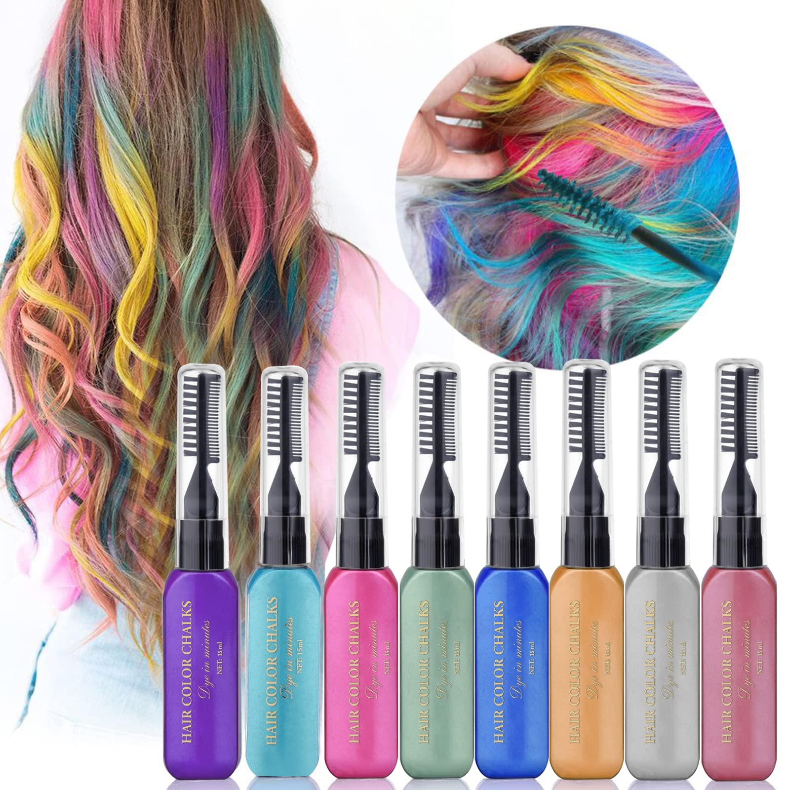 8-Color Temporary Hair Chalks | Washable DIY Hair Dye