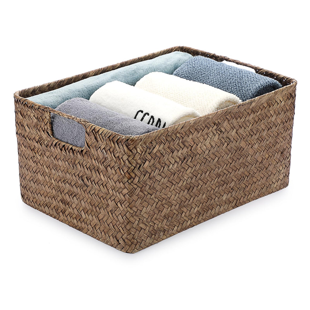 IGNPION Seagrass Storage Opened Basket Living Room Decorative Basket Woven Wicker Towel Baskets Desktop Baskets Bathroom Storage Organiser Box - image 1