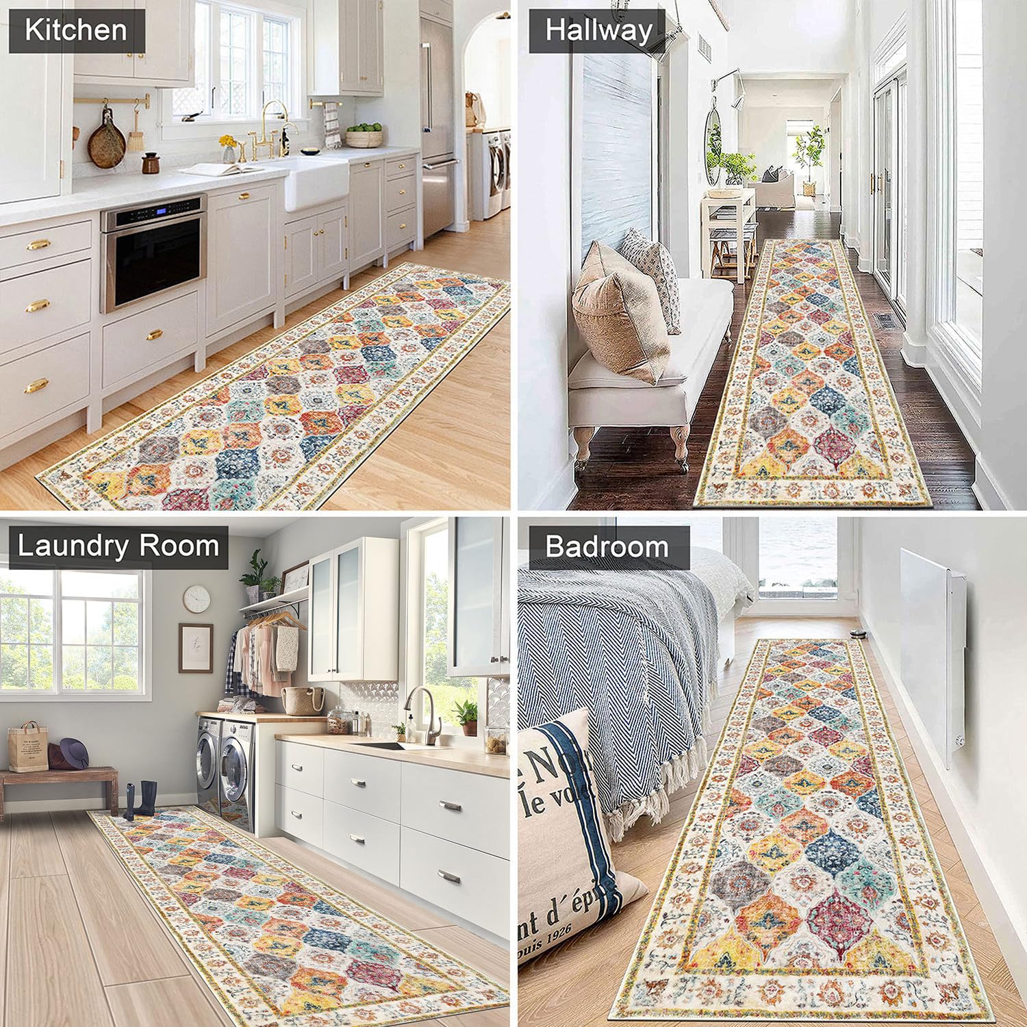 SHACOS Vintage Hallway Runner Rug – Non-Slip Washable 60x240cm