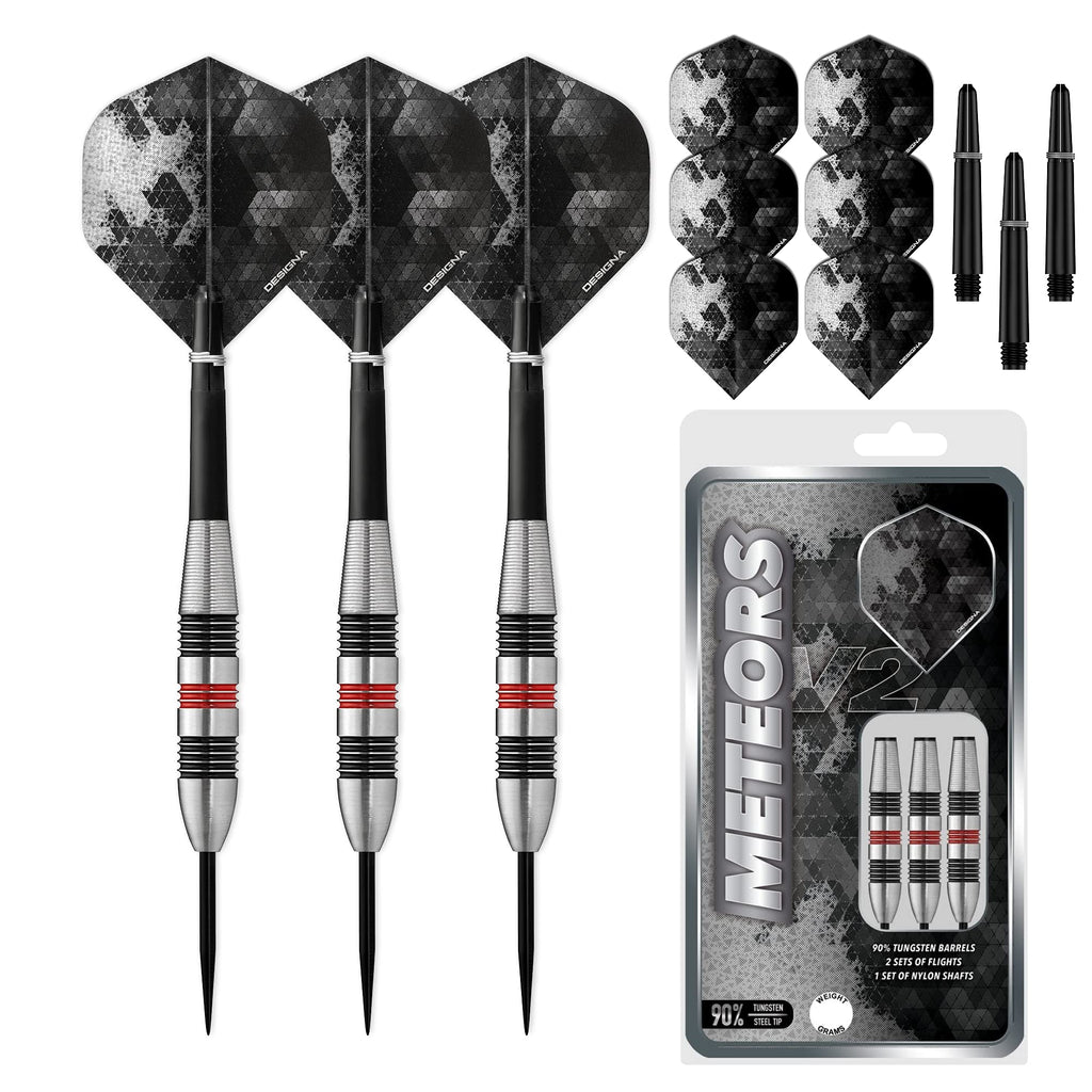 Designa Meteors 90 V2 Steel Tip Darts - 90% Tungsten Ringed - 36g