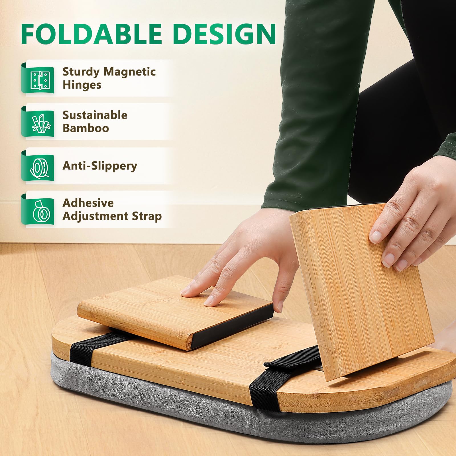 Hihealer Foldable Bamboo Meditation Bench with Velvet Cushion | Ergonomic