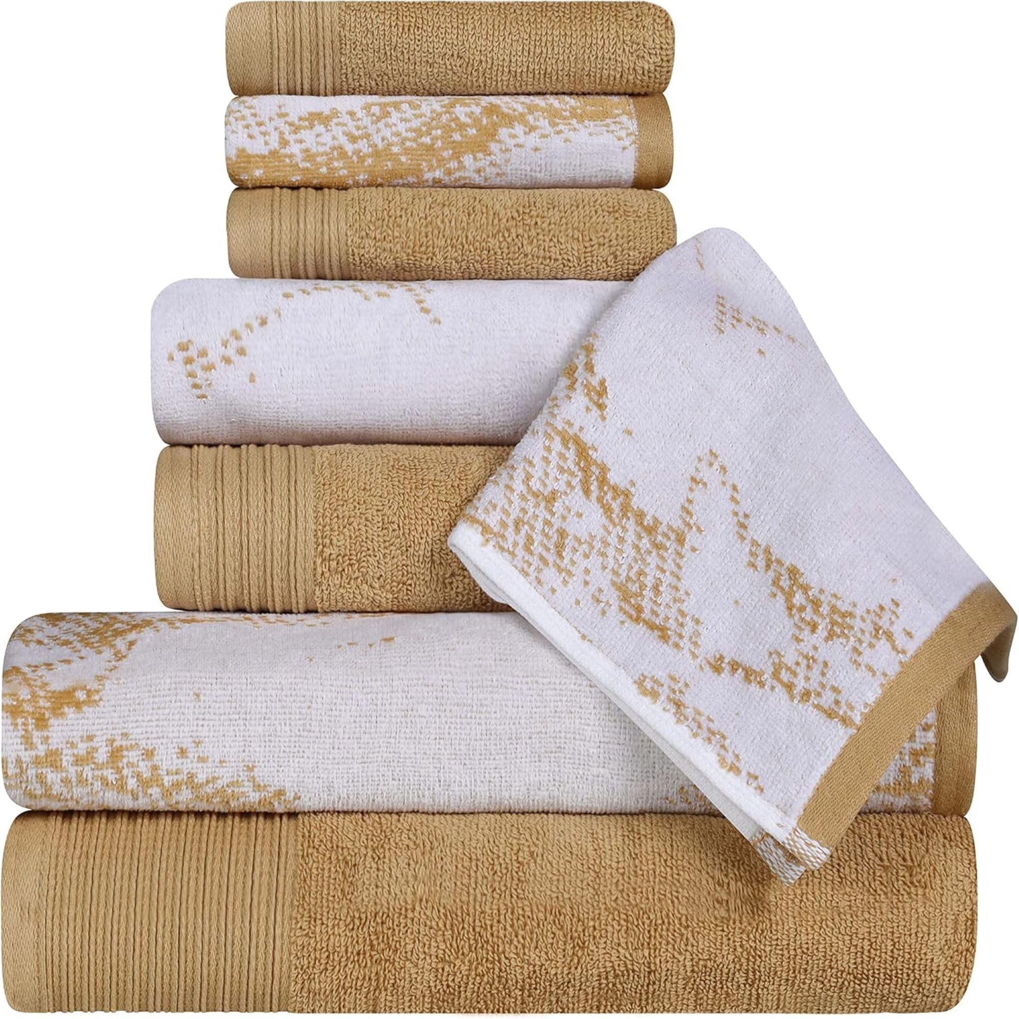 8-Piece Cotton Towel Set – Solid and Marble Bathroom Set