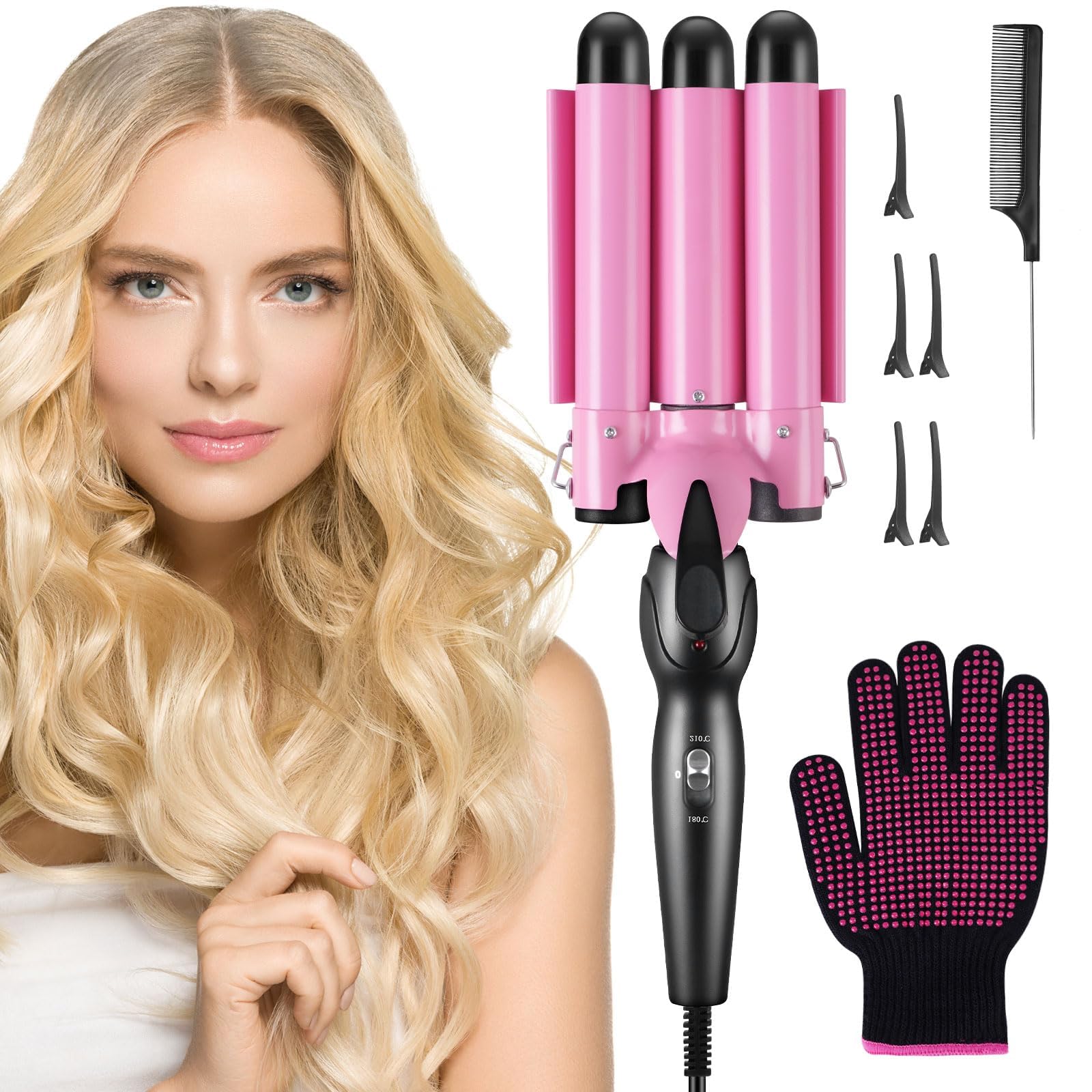 flintronic 25mm Triple Barrel Hair Waver – Ceramic 3 Barrel Curling Iron