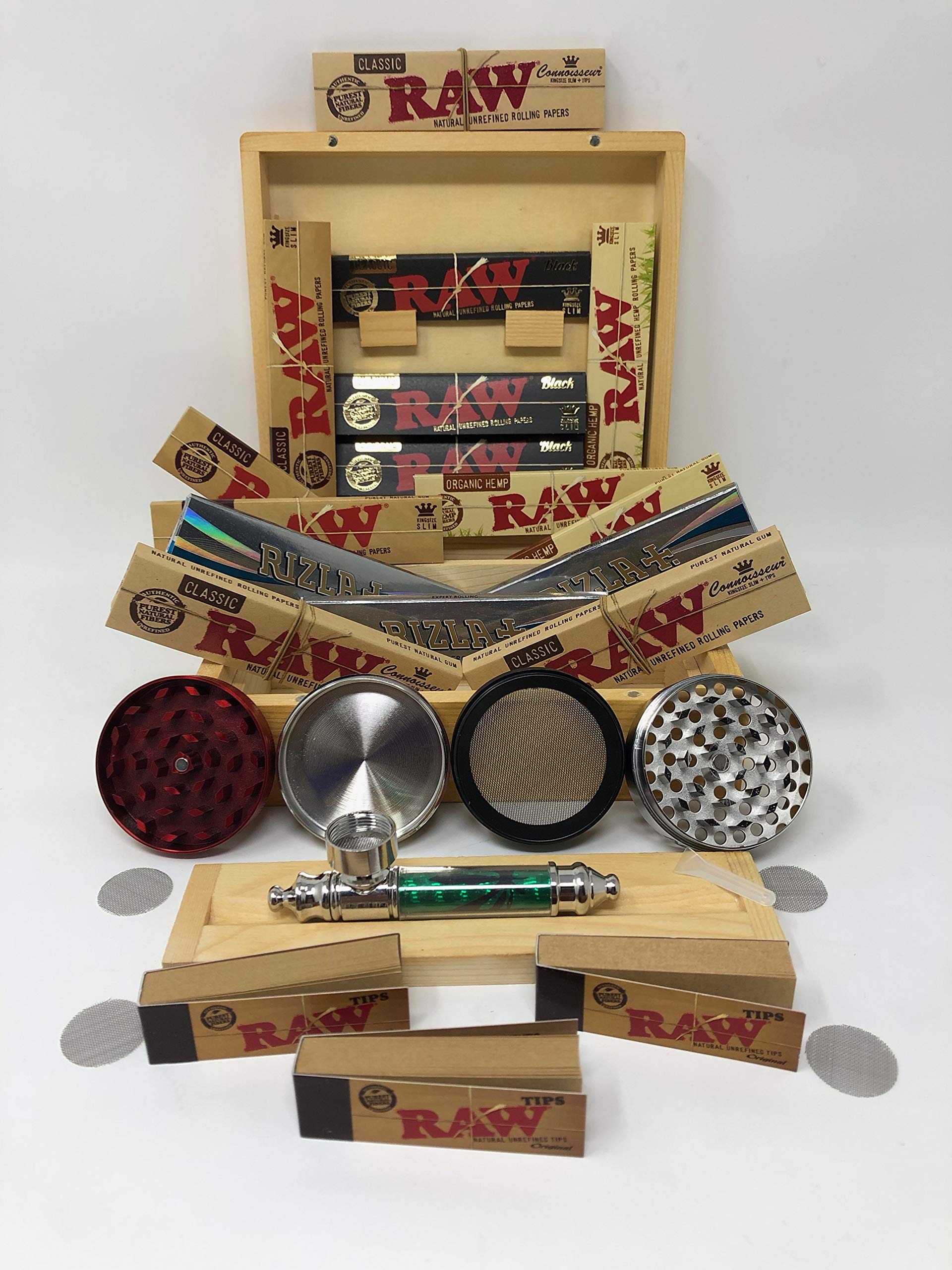 Raw & Rizla Wooden Rolling Box Gift Set with Grinder and Papers