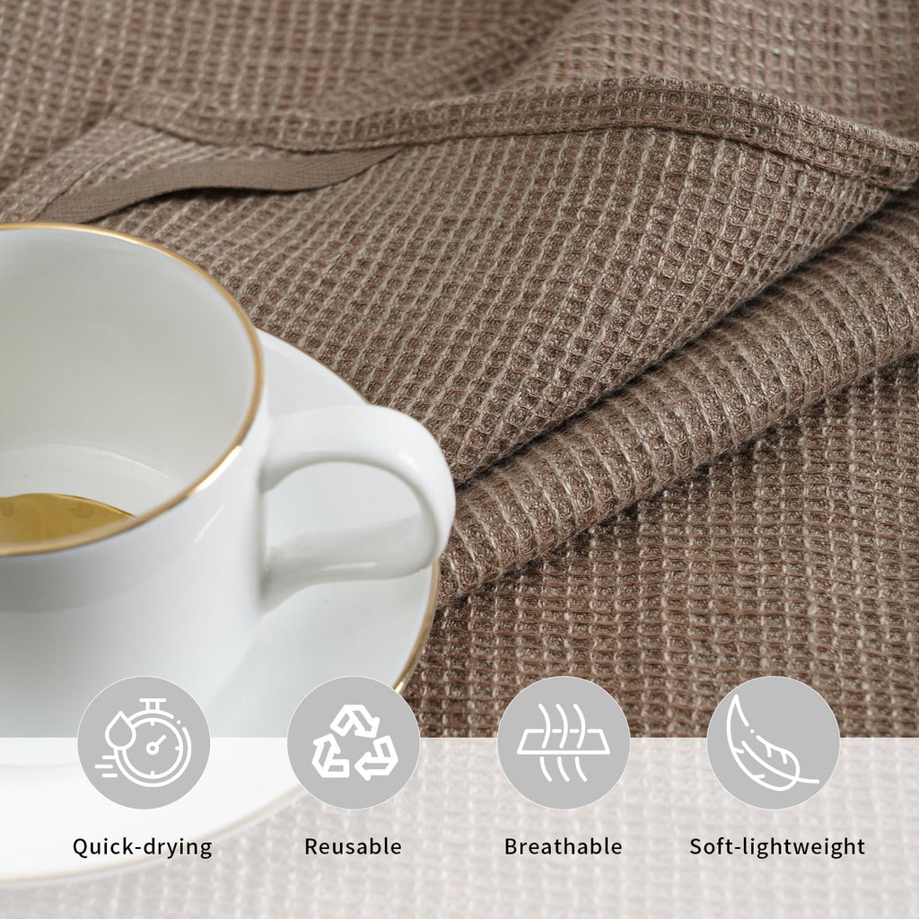 HSOFTIFY 100% Pure Linen Washcloths with Waffle Weave 4 Pack, Coffee - image 3