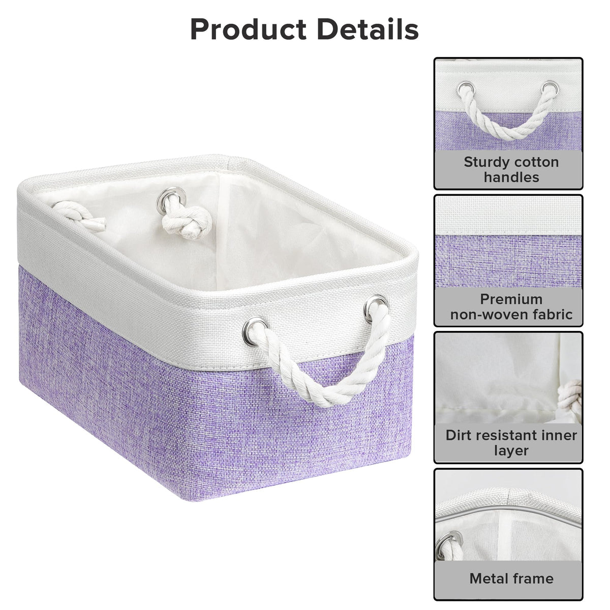 PWVMWM Small Storage Baskets with Rope Handles, Collapsible Fabric Storage Box, Small Linen Basket for Bedroom Bathroom Cupboards Shelves Wardrobe - image 3